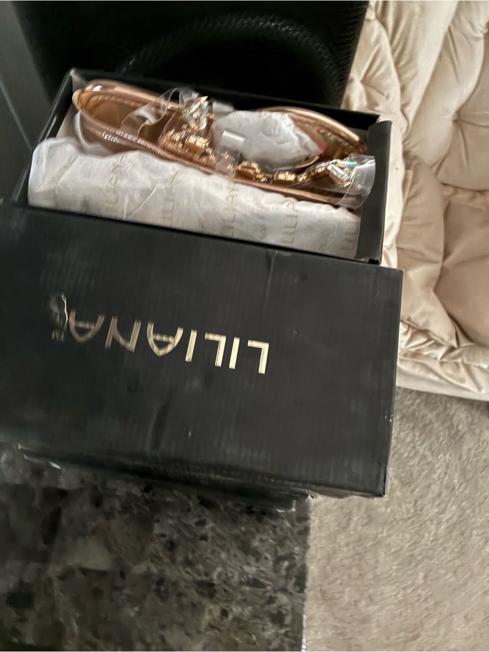 Liliana Metallic Rose Gold Embellished Women's Flats